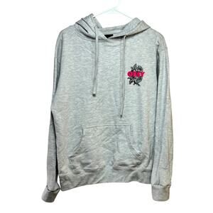 Obey Hoodie Pullover Pocket Graphic Sweatshirt Women Medium Gray Pink Black Rose